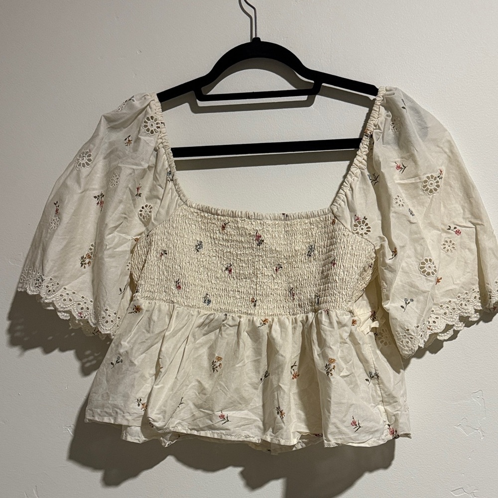 Floral Cream Women's Crop Top - Picture 5 of 5
